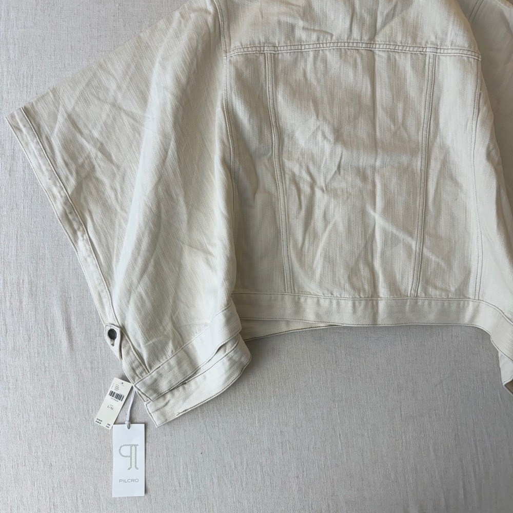 NWT Pilcro Anthropologie Weston Cape Denim Jacket Women L/XL Ivory Oversized - Picture 14 of 16